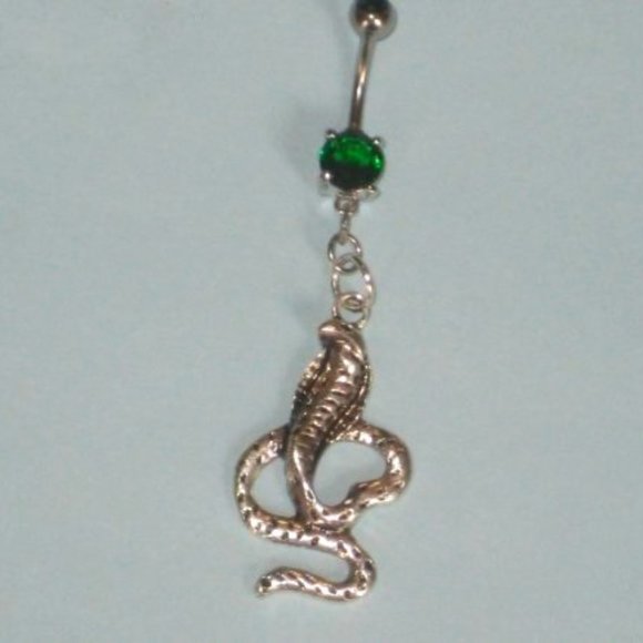 *5/35* KING COBRA EMERALD GREEN 14G BELLY RING - Picture 1 of 4